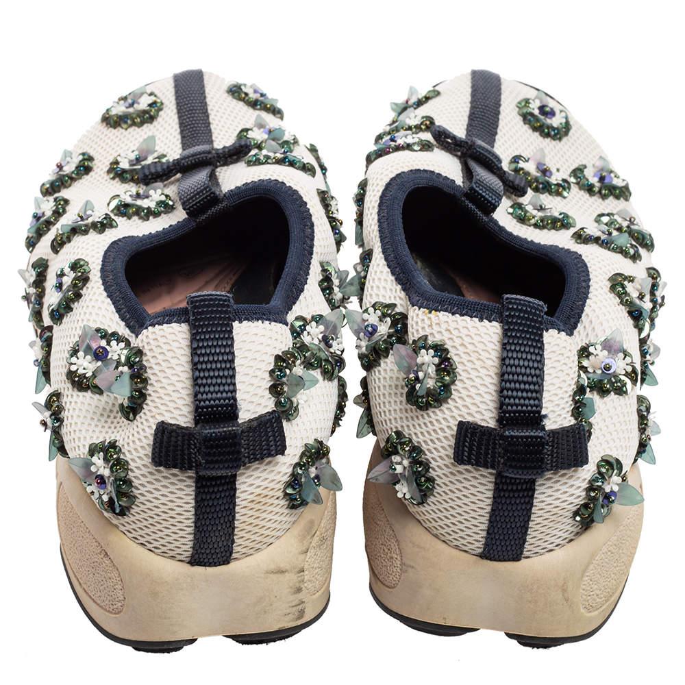 Women's Dior White/Black Sequins Embellished Mesh Fusion Slip-on Sneakers Size 36.5