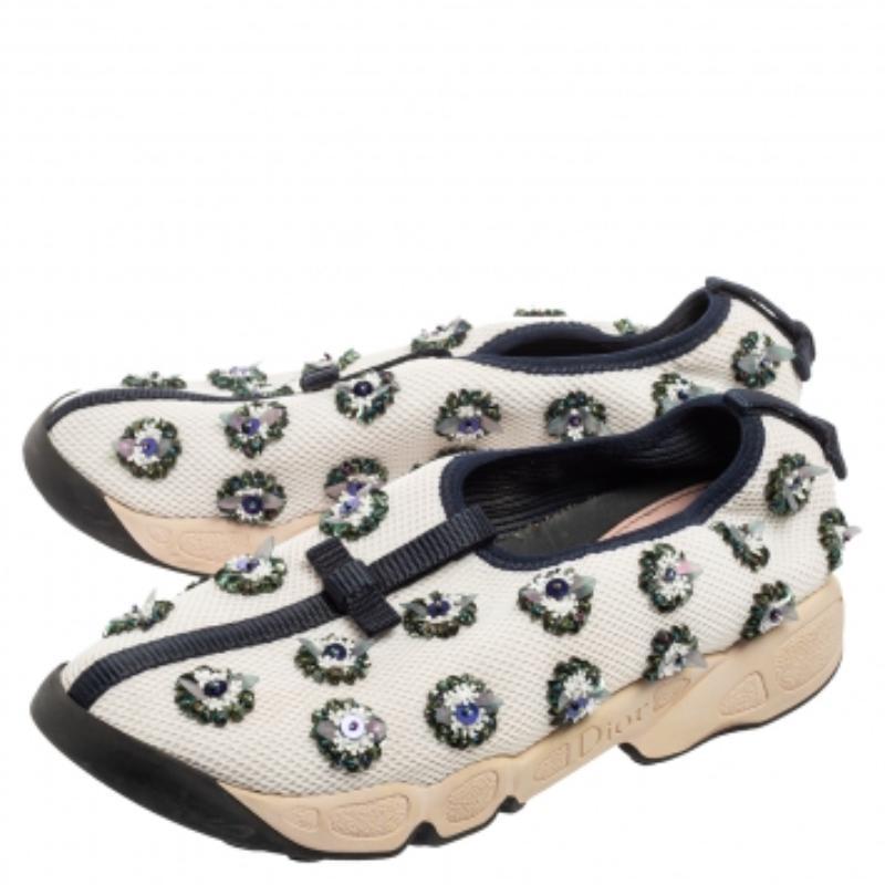 Women's Dior White/Black Sequins Embellished Mesh Fusion Slip-on Sneakers Size 36.5 For Sale