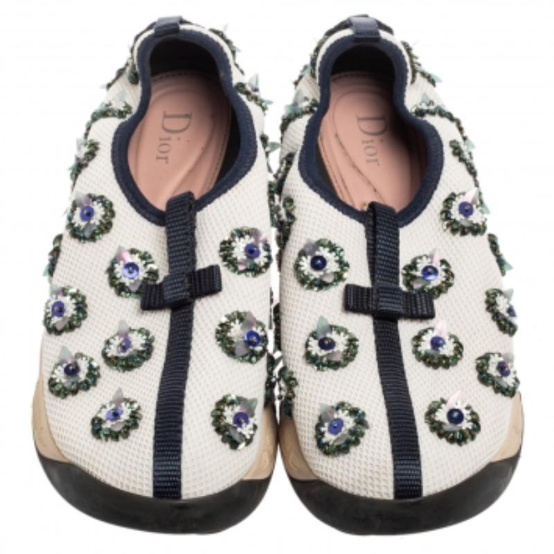 Dior White/Black Sequins Embellished Mesh Fusion Slip-on Sneakers Size 36.5 For Sale 1