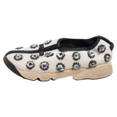Dior White/Black Sequins Embellished Mesh Fusion Slip-on Sneakers Size 36.5