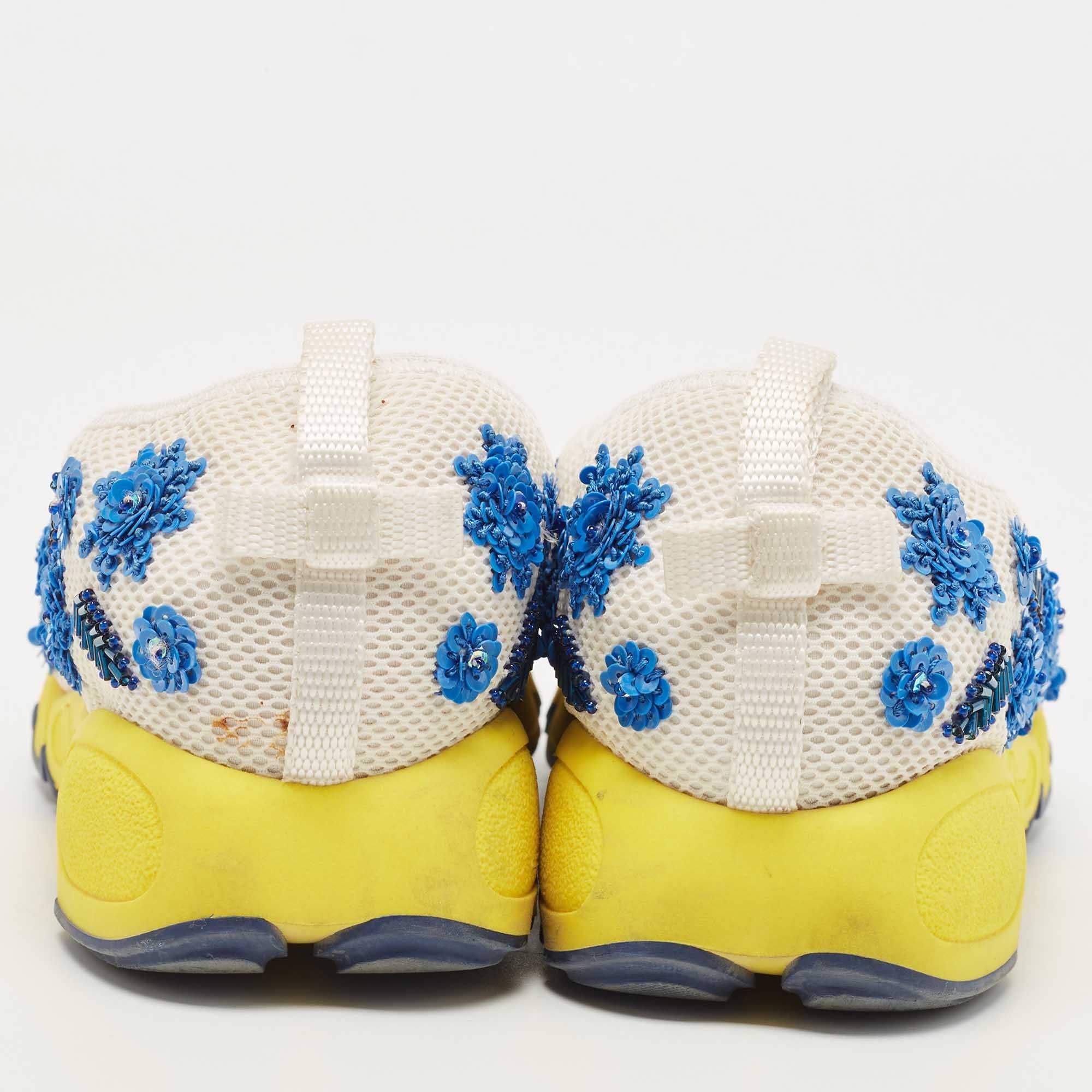 Women's Dior White/Blue Embellished Mesh Fusion Sneakers Size 37 For Sale