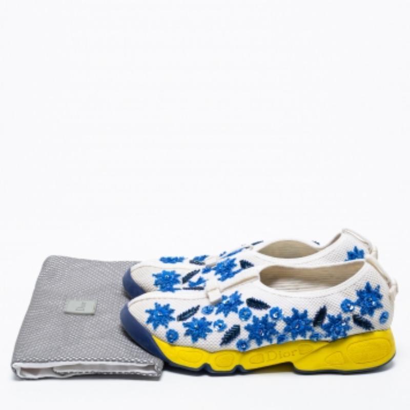 Dior White/Blue  Mesh Embellished Fusion Sneakers Size 36 For Sale 4
