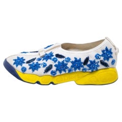 Dior White/Blue  Mesh Embellished Fusion Sneakers Size 36