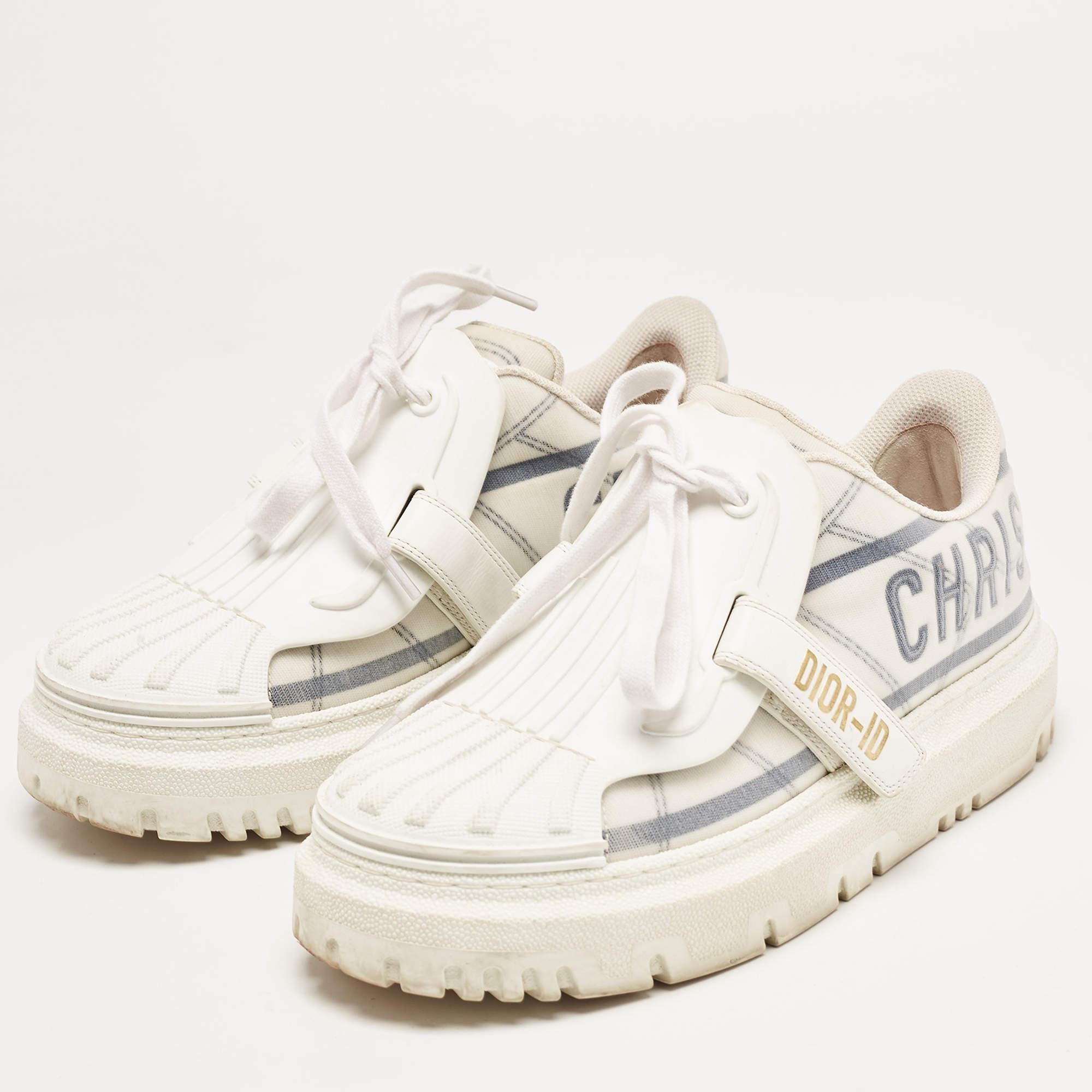 Beige Dior White/Blue Nylon and Rubber Dior ID Sneakers Size 36