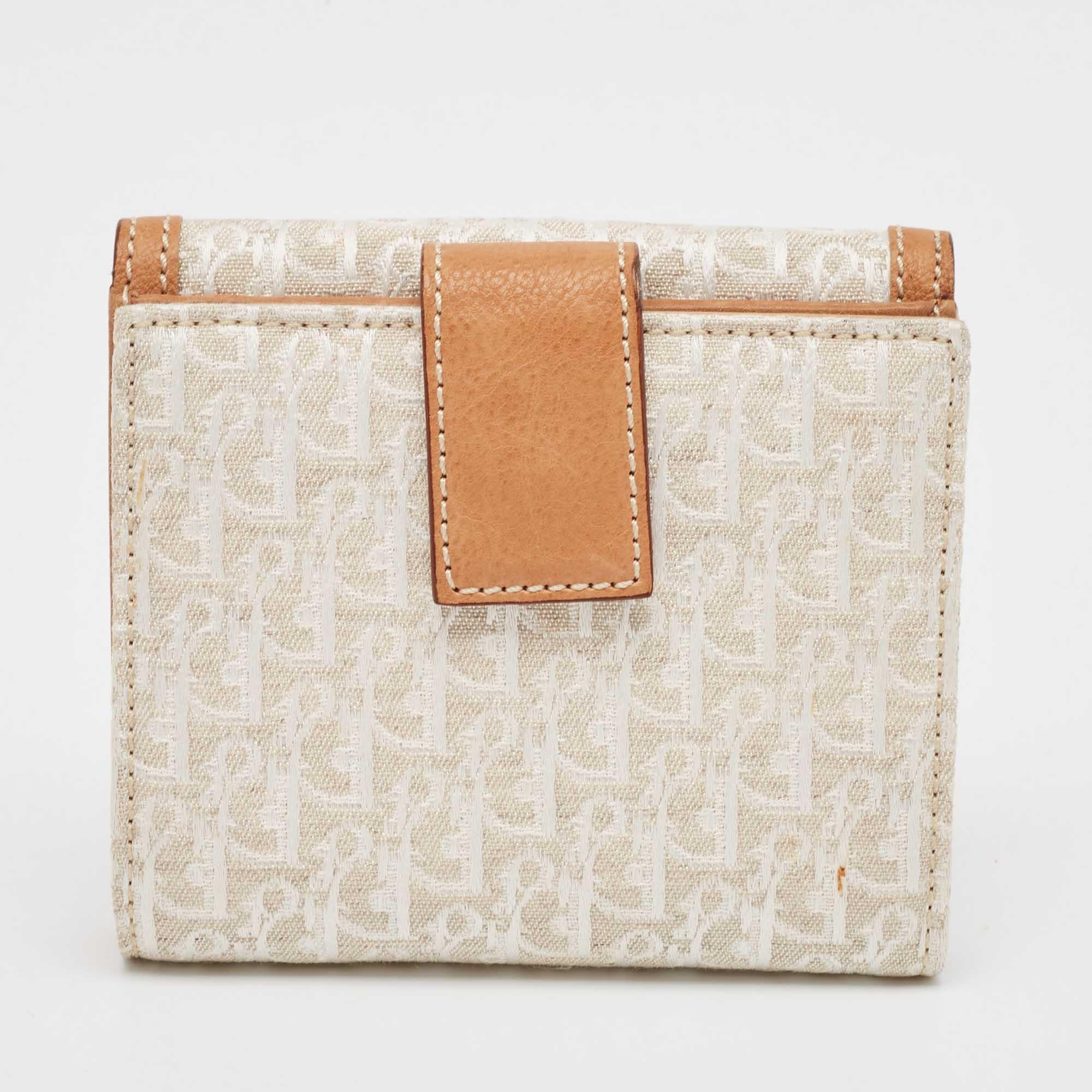 Women's Dior White/Brown Oblique Canvas and Leather Street Chic Compact Wallet For Sale