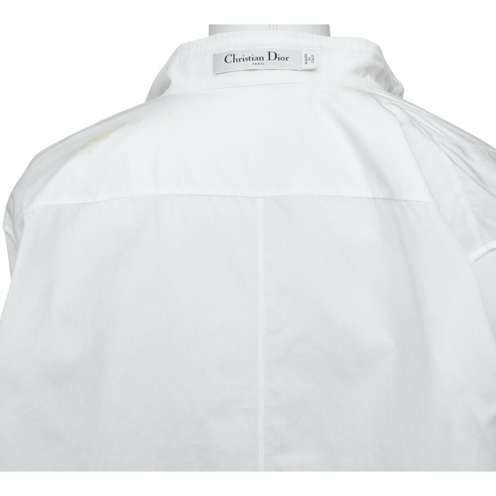 Gray DIOR White Button Down Blouse Shirt Top Cotton Long Sleeve V-Neck Sz 36
