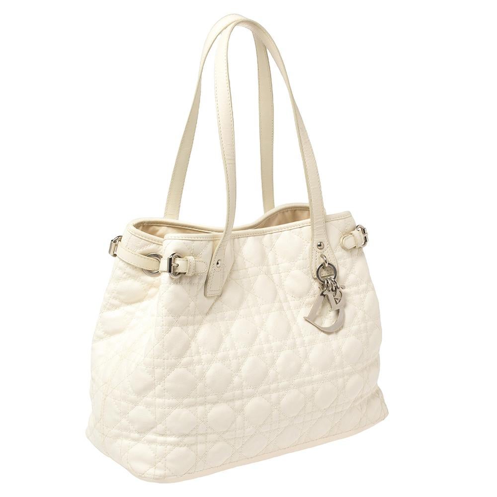 Women's Dior White Cannage Coated Canvas and Leather Small Panarea Tote