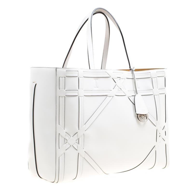 Dior White Cannage Detail Leather Shopper Tote with Pouch 5