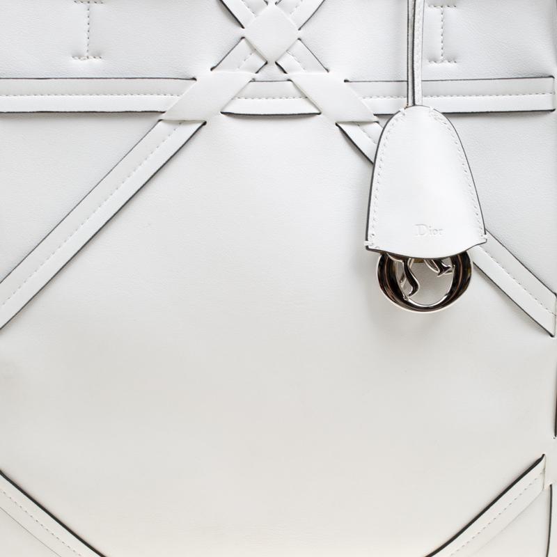 Dior White Cannage Detail Leather Shopper Tote with Pouch 6