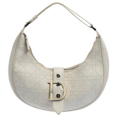 Dior White Cannage Leather D Flap Half Moon Hobo