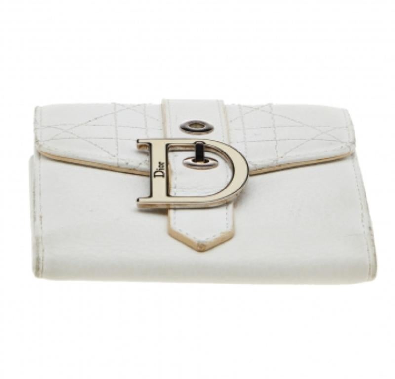 Dior White Cannage Leather French Wallet For Sale 1