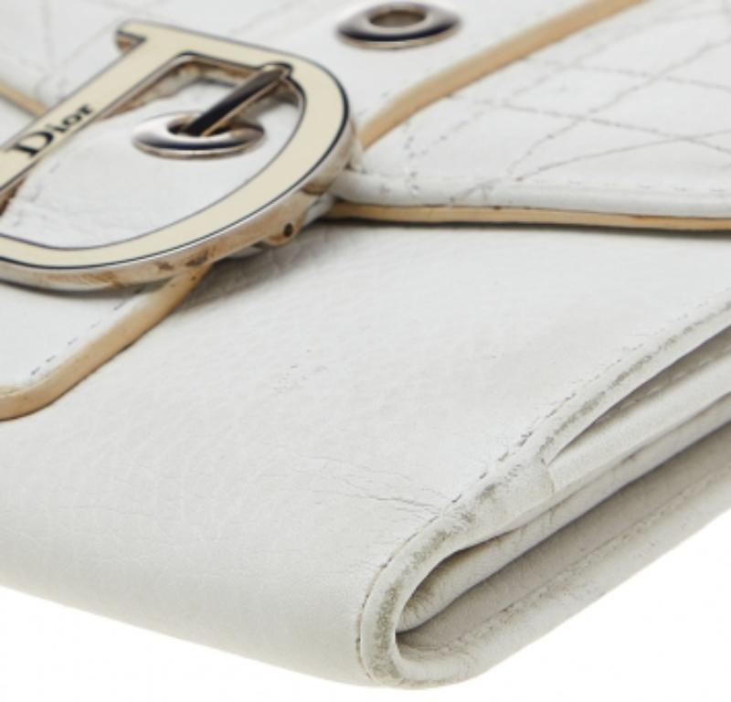 Dior White Cannage Leather French Wallet For Sale 3