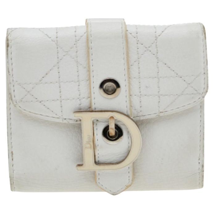 Dior White Cannage Leather French Wallet For Sale