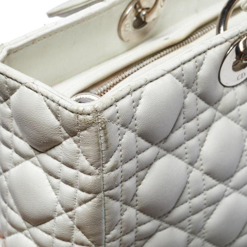 Dior White Cannage Leather Large Lady Dior Tote 10