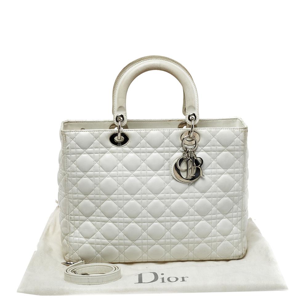 Dior White Cannage Leather Large Lady Dior Tote 11