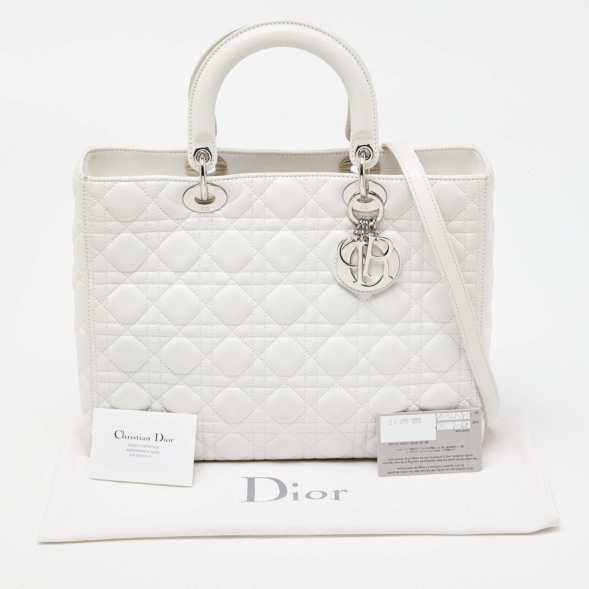 Women's Dior White Cannage Leather Large Lady Dior Tote For Sale