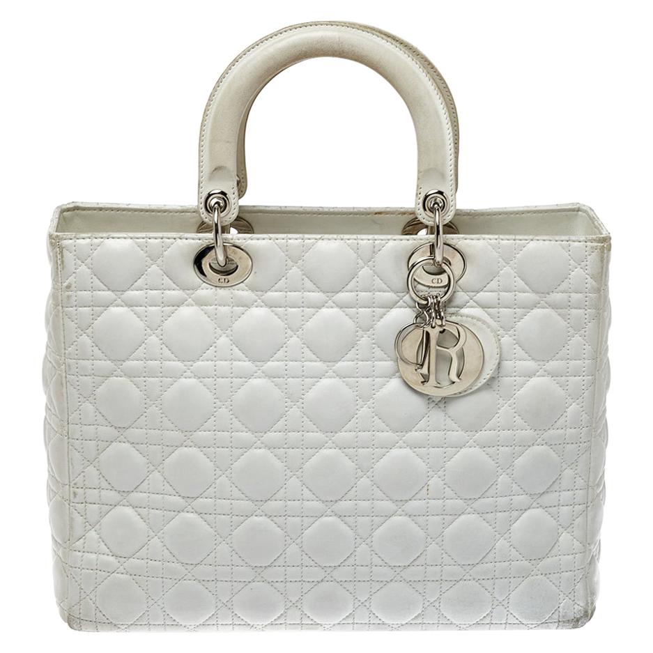 Dior White Cannage Leather Large Lady Dior Tote