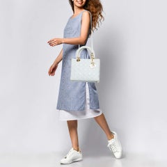 Dior White Cannage Leather Medium Lady Dior Tote