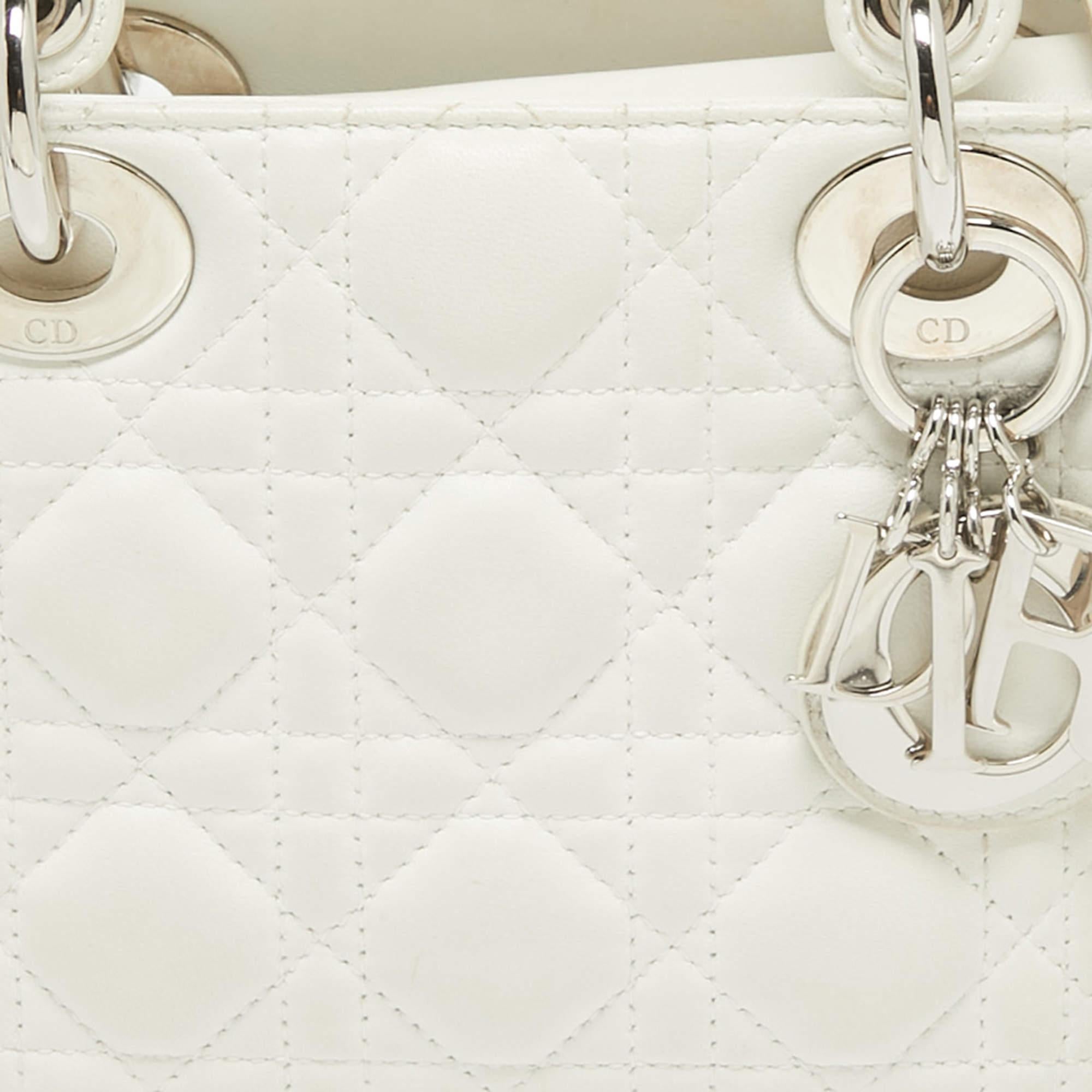 Dior White Cannage Leather Mini Lady Dior Tote 2