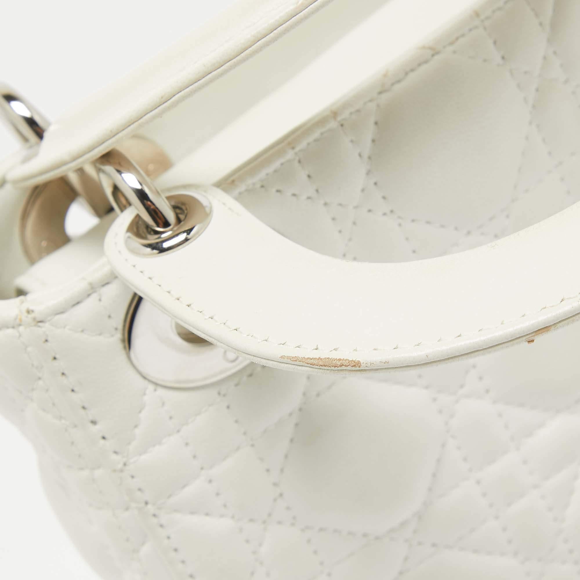 Dior White Cannage Leather Mini Lady Dior Tote 5