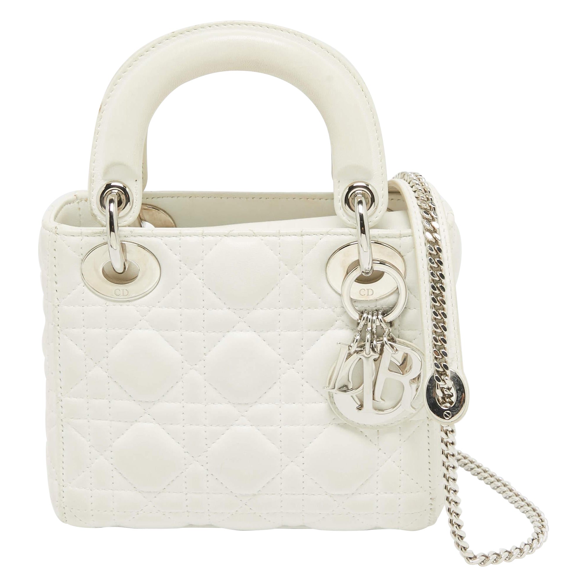 Dior White Cannage Leather Mini Lady Dior Tote