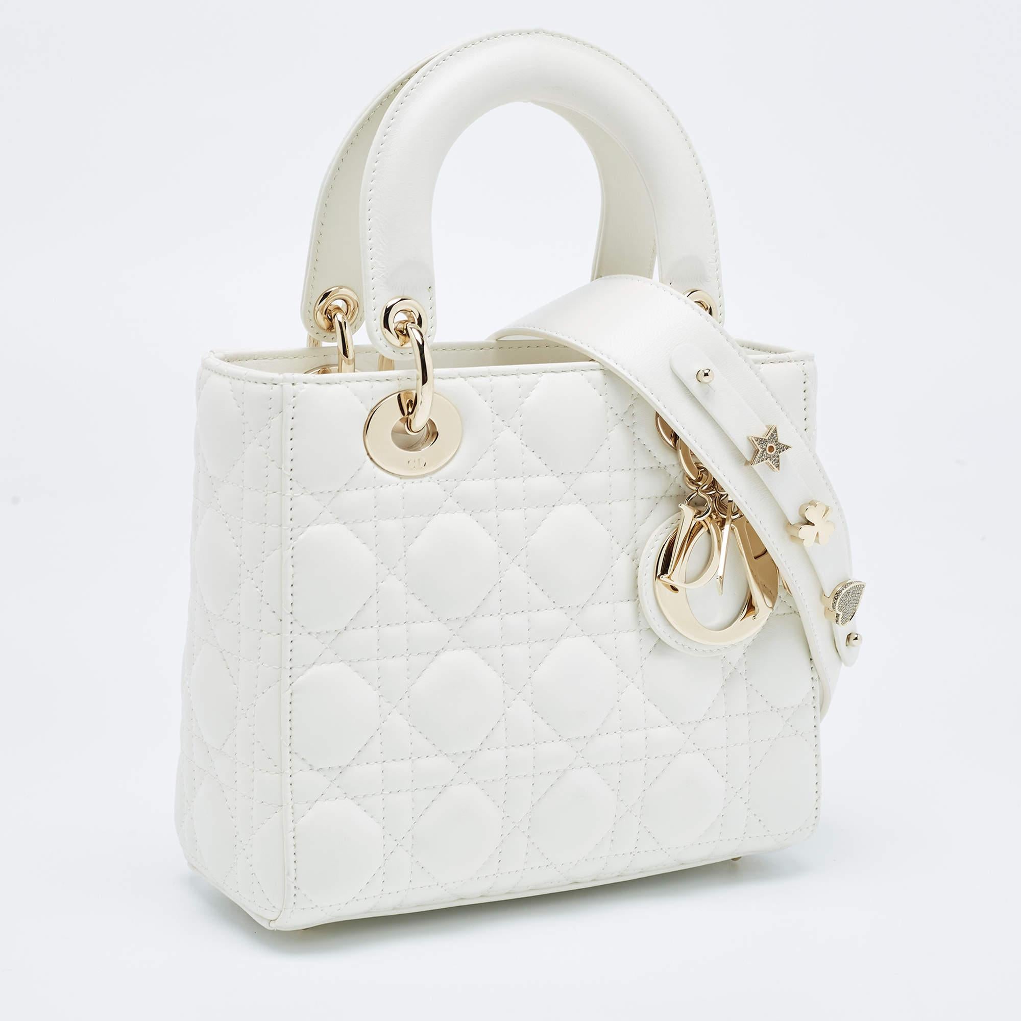 Women's Dior White Cannage Leather Small My ABCDior Lady Dior Tote