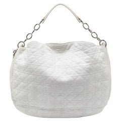 Dior White Cannage Leather Vingate Charm Hobo