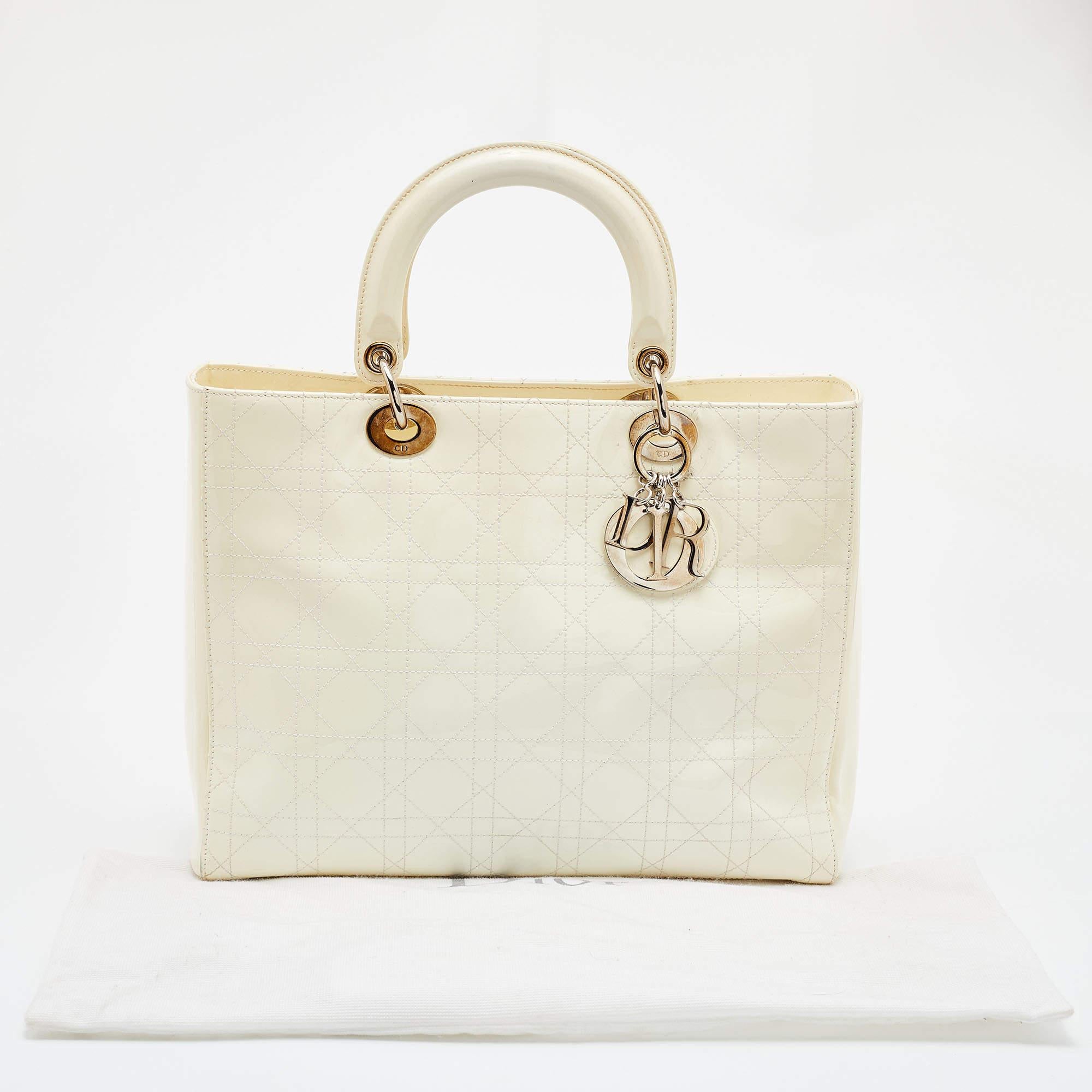 Dior White Cannage Patent Leather Large Lady Dior Tote 6