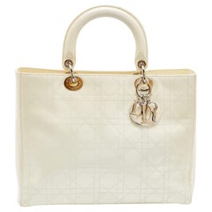 Dior White Cannage Patent Leather Large Lady Dior Tote