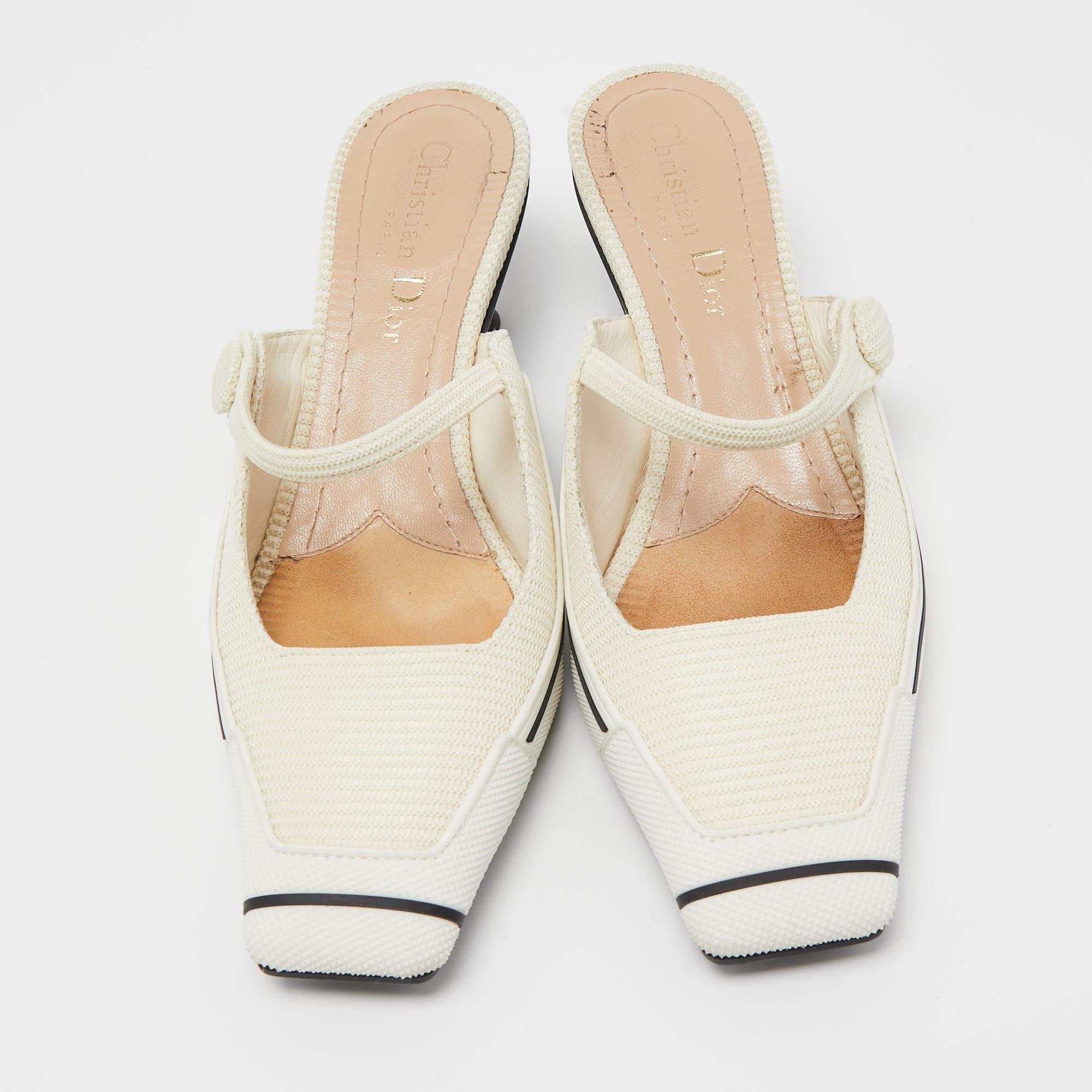 Dior White Canvas And Rubber D-motion Mules Size 36.5 1