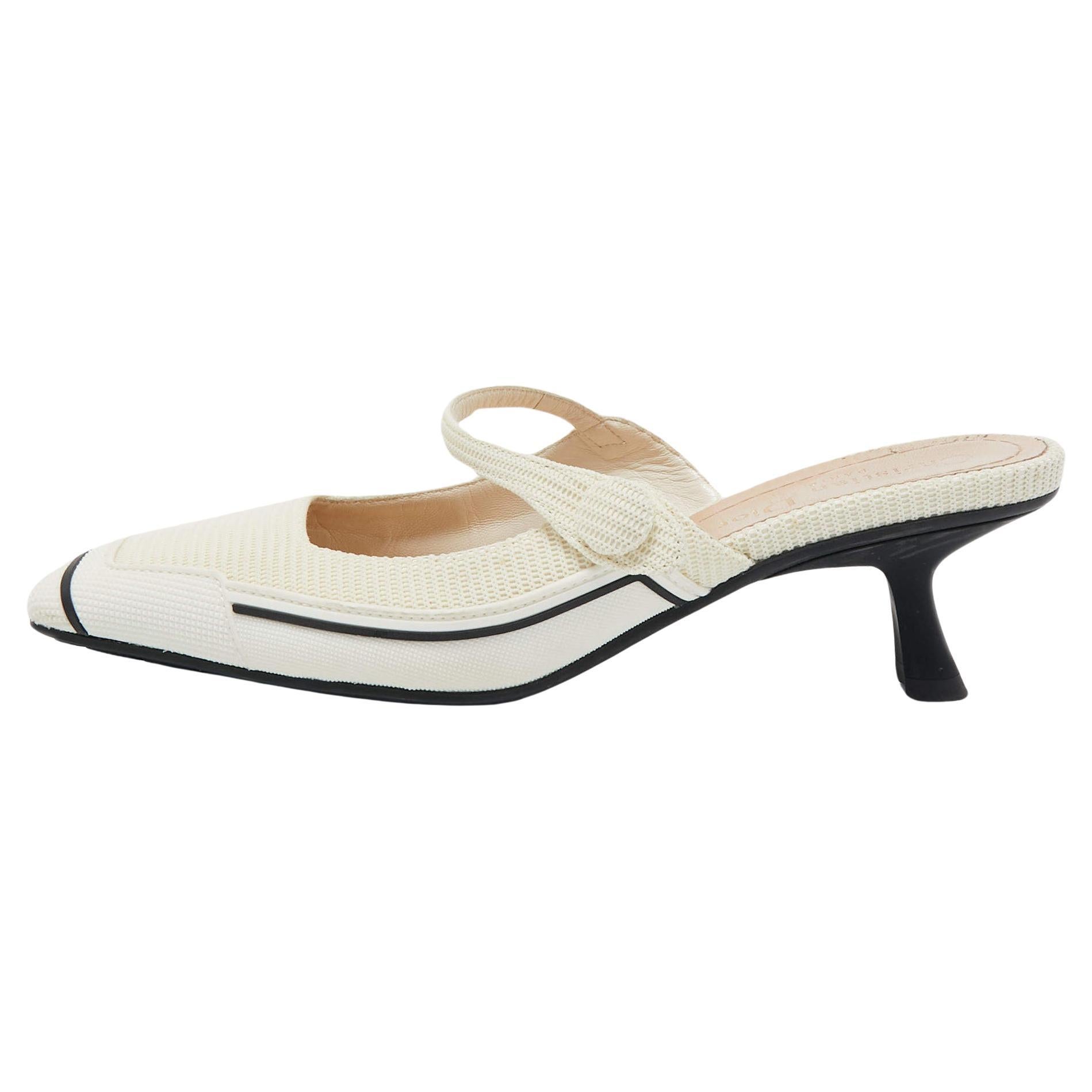 Dior White Canvas And Rubber D-motion Mules Size 36.5