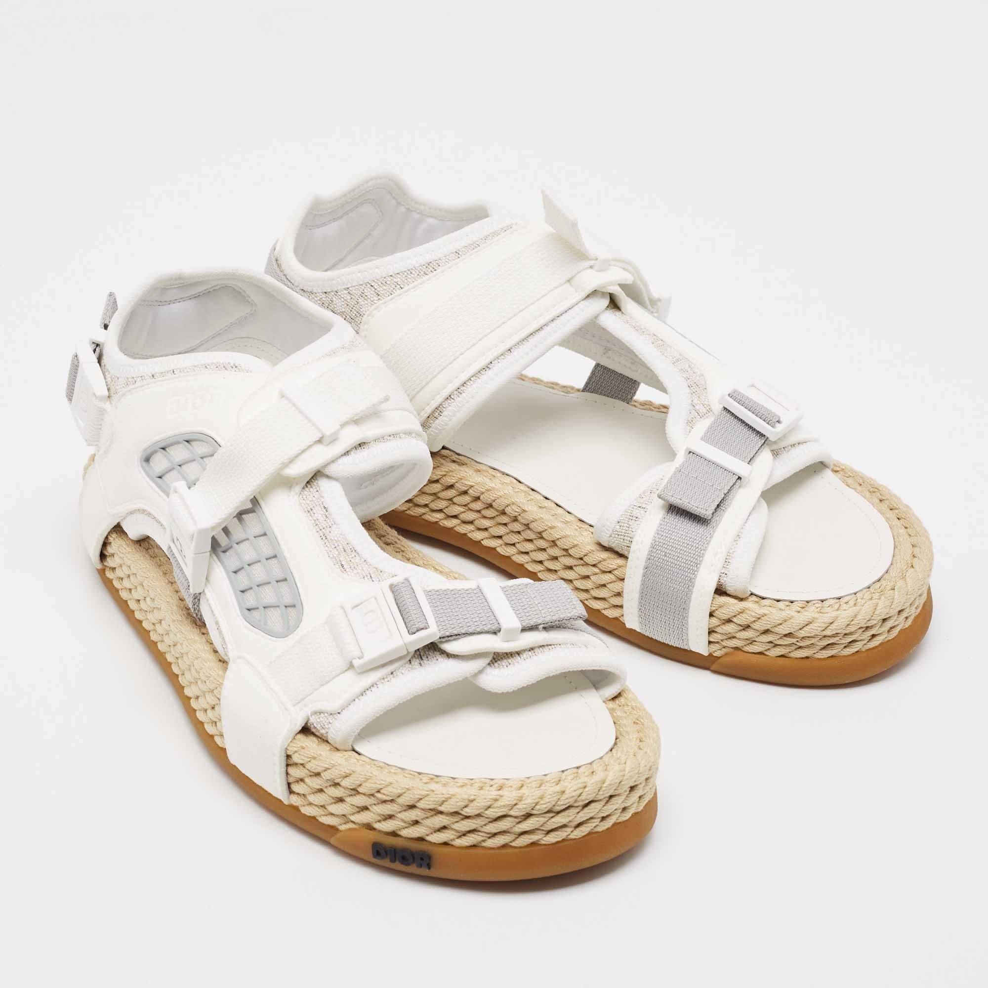 Dior White Canvas and Suede Atlas Sandals Size 41 For Sale 1