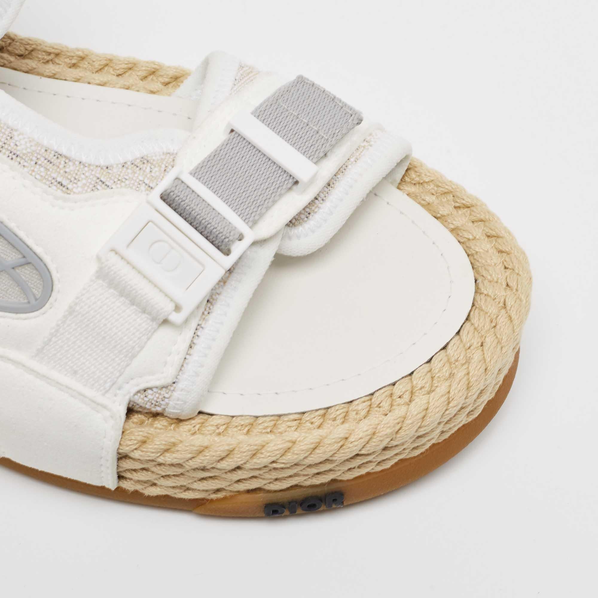 Dior White Canvas and Suede Atlas Sandals Size 41 For Sale 2