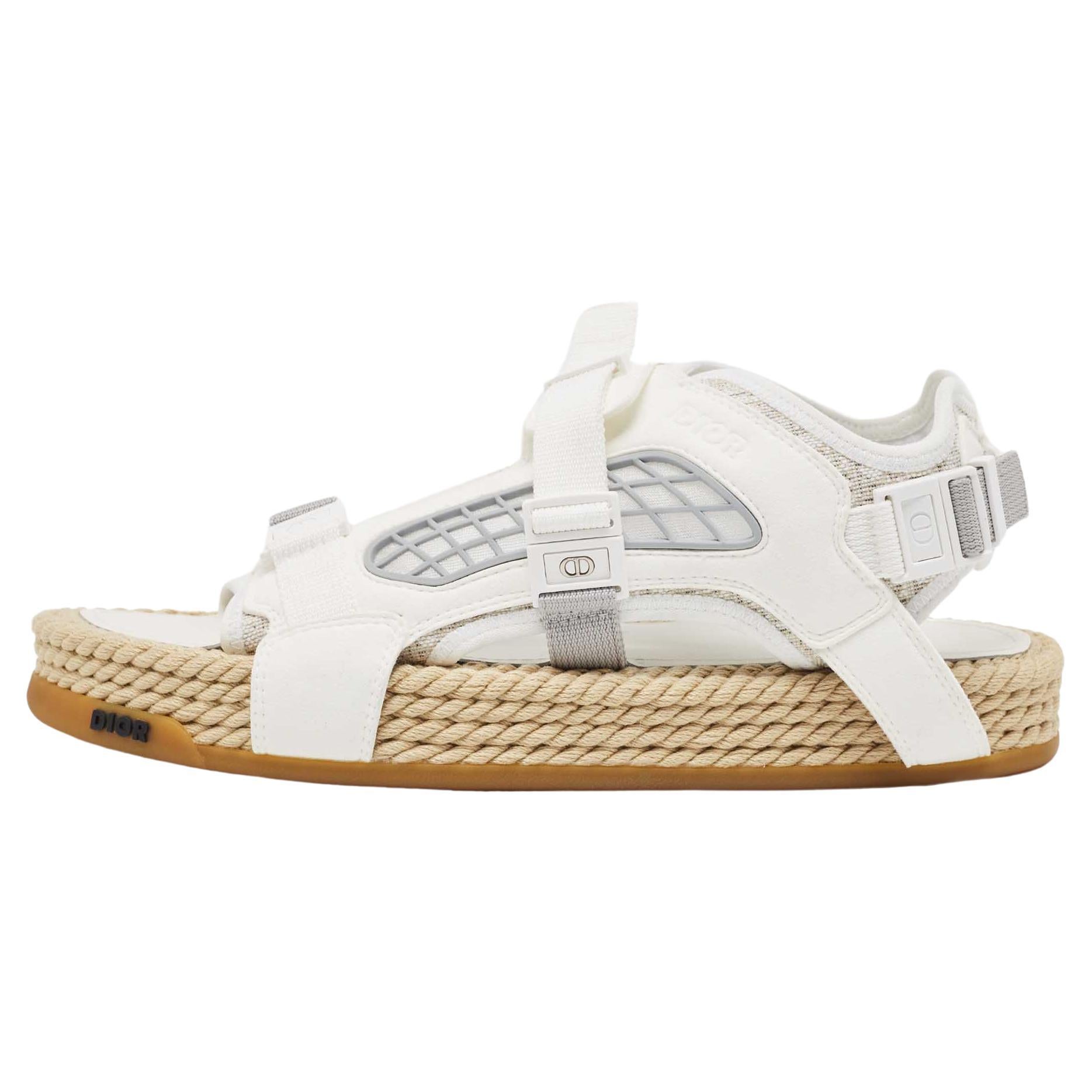 Dior White Canvas and Suede Atlas Sandals Size 41 For Sale