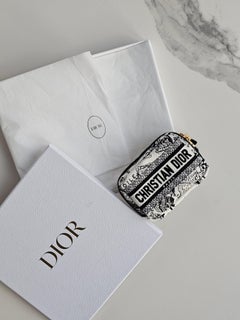 Dior White Canvas Embroidered Plan De Paris Cosmetic Pouch bag with Dior logo CD