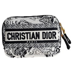 Dior White Canvas Embroidered Plan De Paris Cosmetic Pouch bag with Dior logo CD