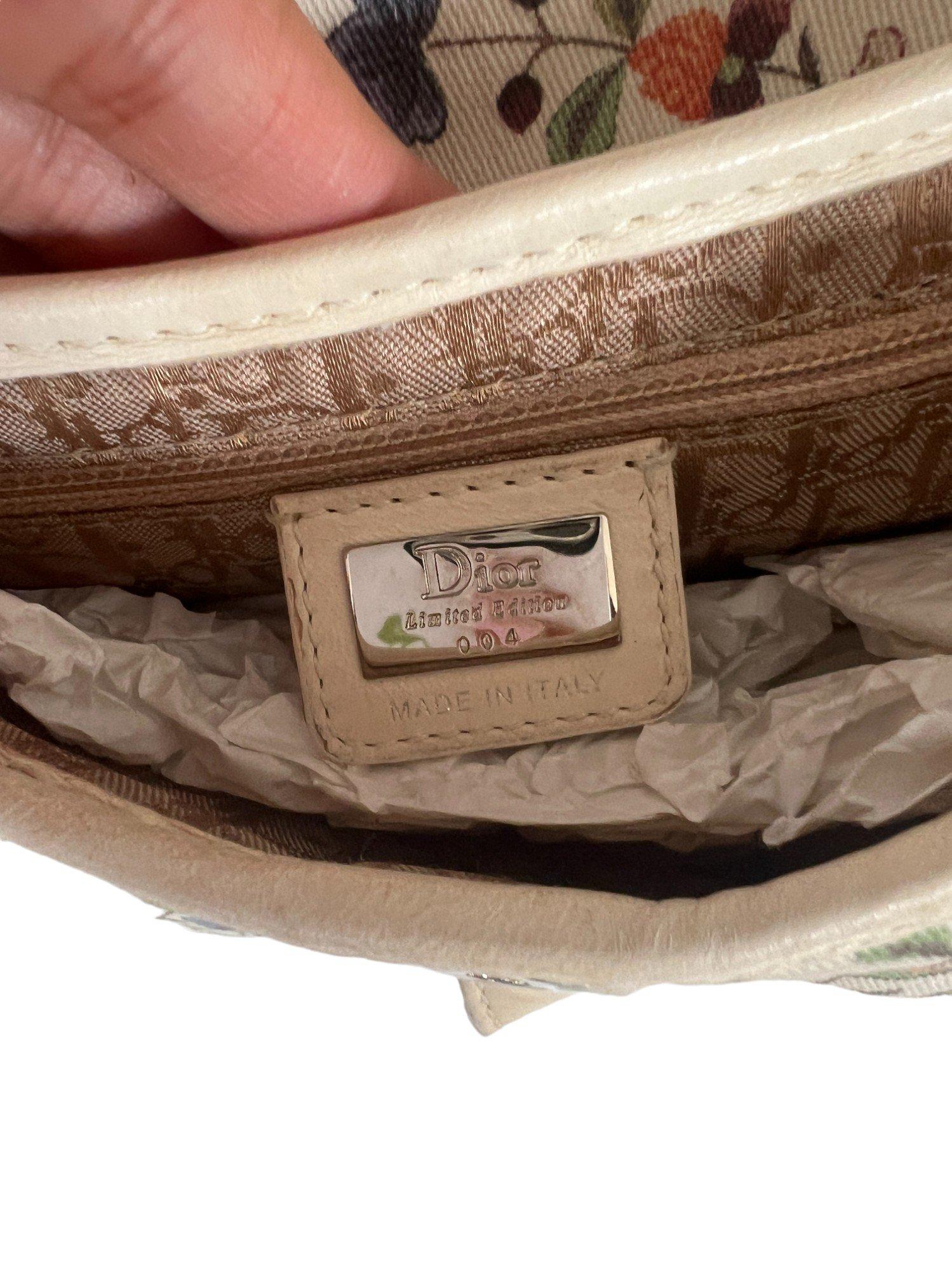 Christian Dior White Canvas Floral Print Mini Saddle Bag For Sale 8