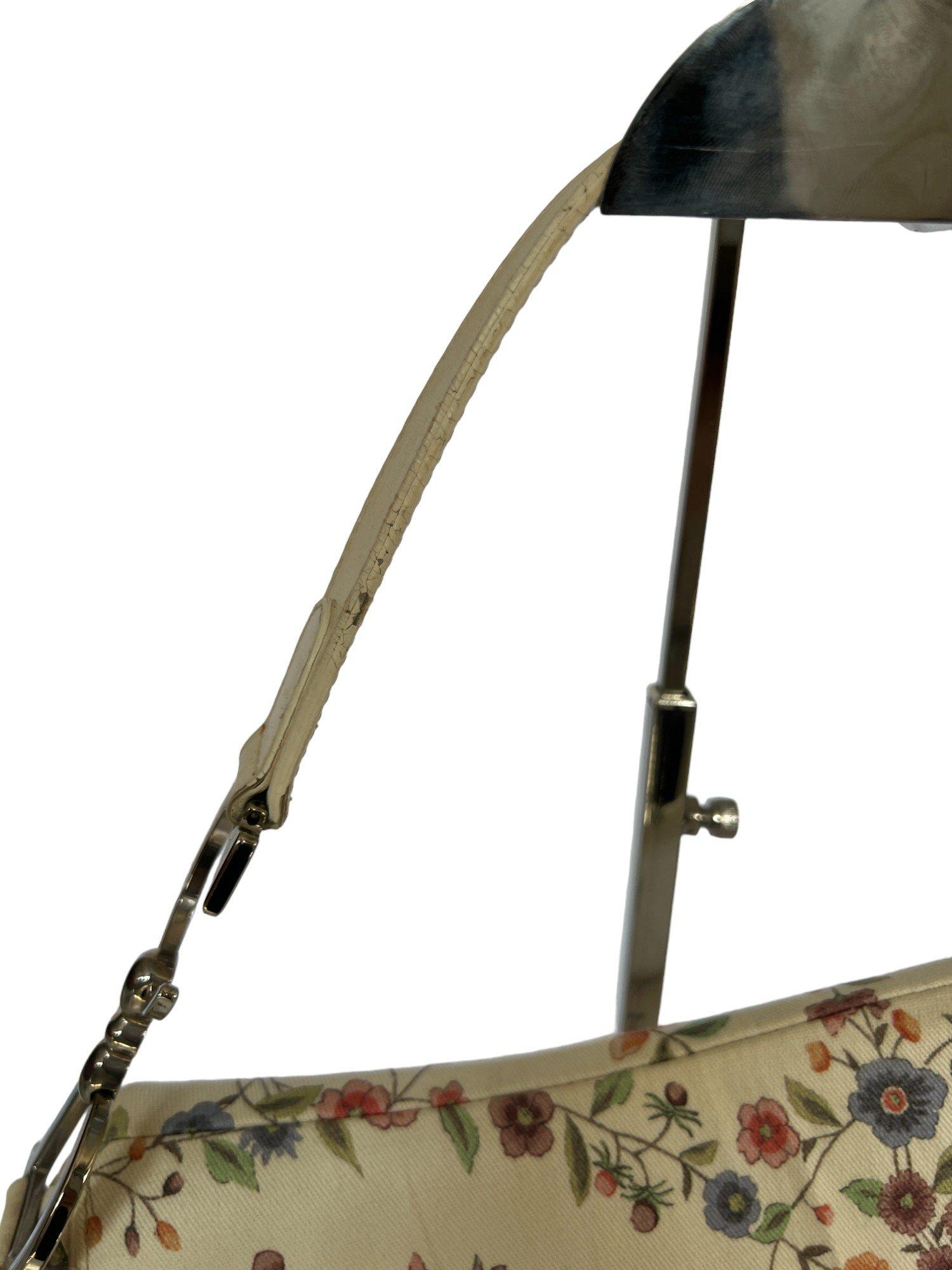 Christian Dior White Canvas Floral Print Mini Saddle Bag For Sale 5