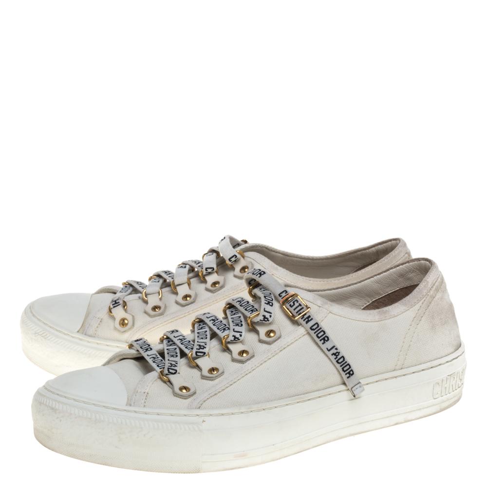 Women's Dior White Canvas Walk'n'Dior Low Top Sneakers Size 38
