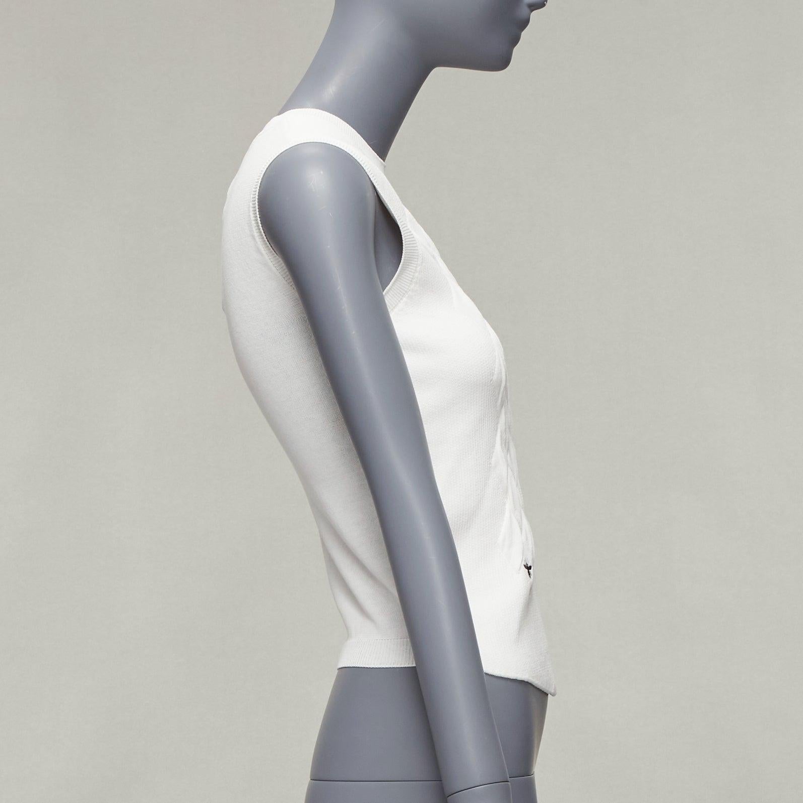 Women's DIOR white cotton blend CD bee logo argyle chest plate fencing vest top FR34 XS For Sale