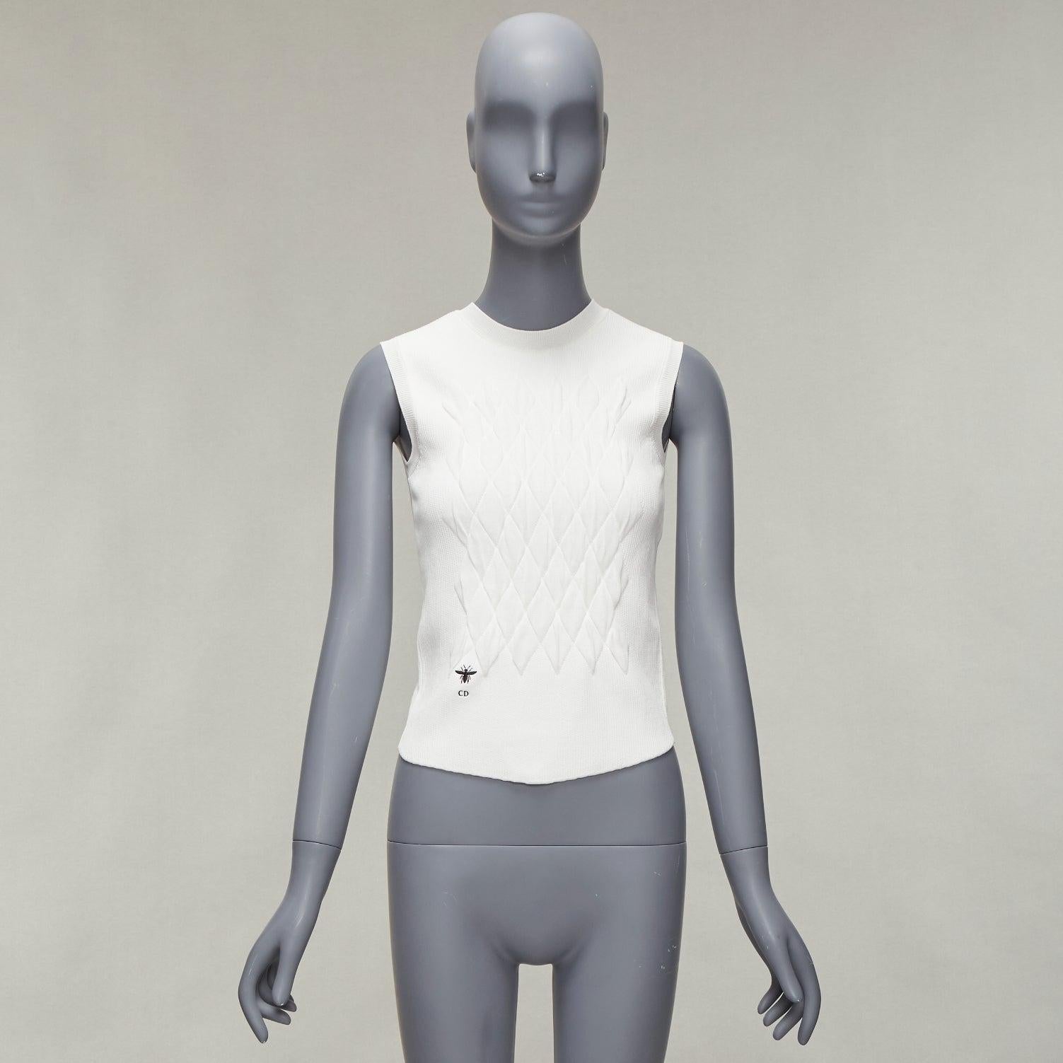 DIOR white cotton blend CD bee logo argyle chest plate fencing vest top FR34 XS For Sale 5