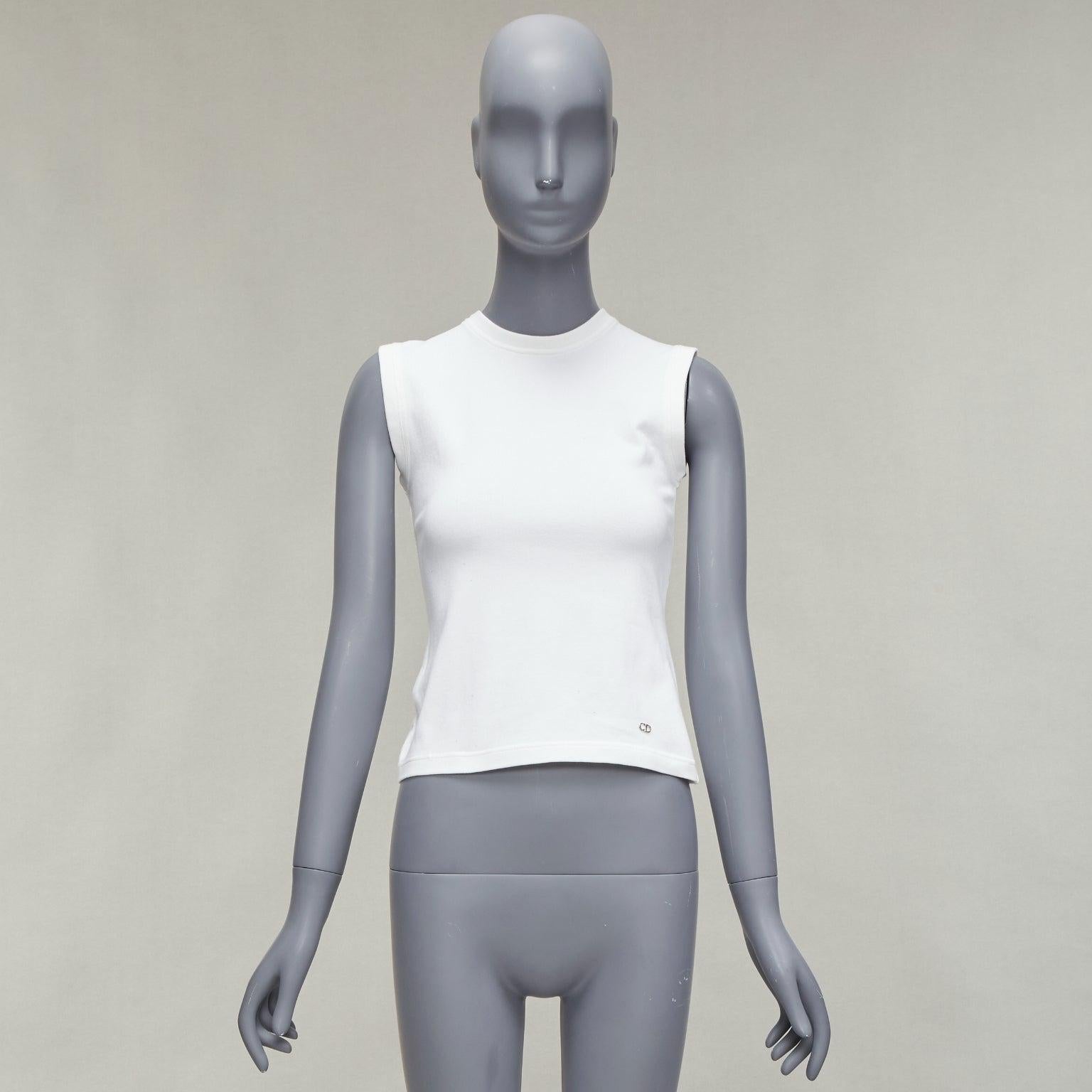 DIOR white cotton blend CD silver charm high strap tank top FR36 XS 5