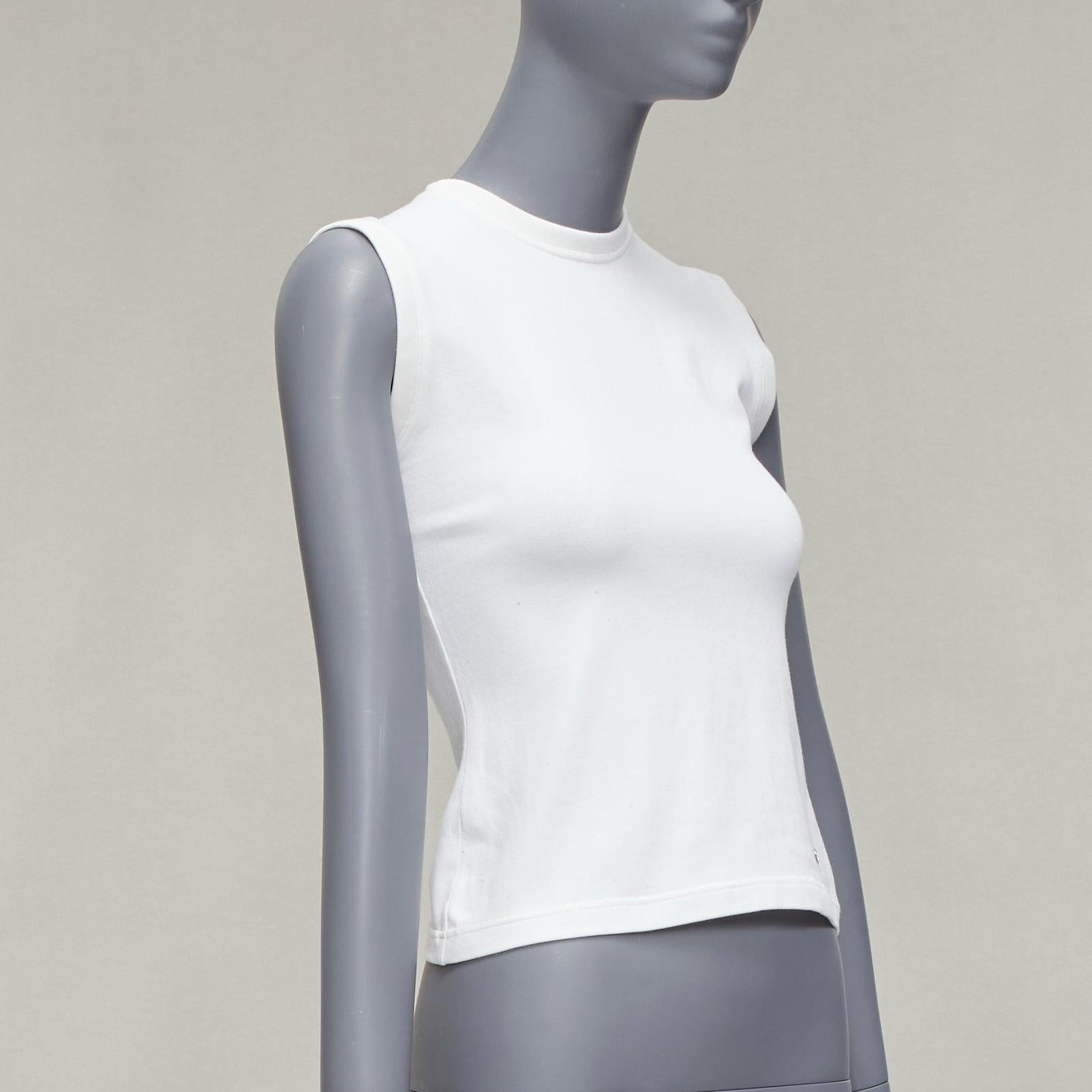 DIOR white cotton blend CD silver charm high strap tank top FR36 XS In Excellent Condition For Sale In Hong Kong, NT