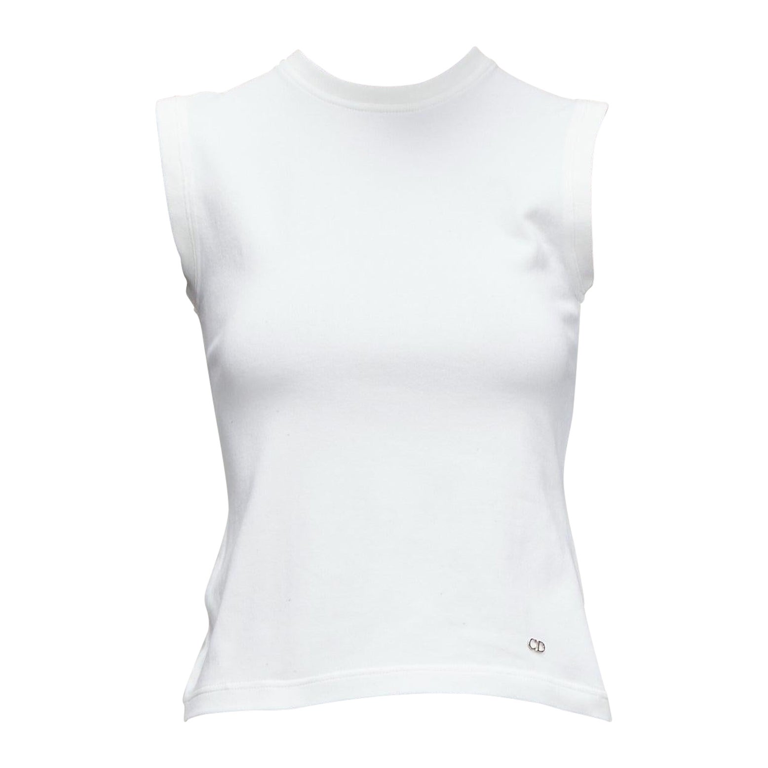 DIOR white cotton blend CD silver charm high strap tank top FR36 XS