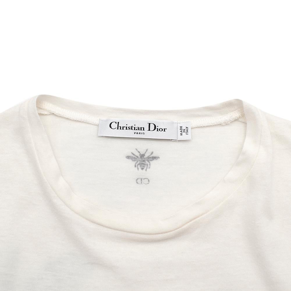 Dior White Cotton & Linen T-Shirt with Navy Blue Toile de Jouy Tropica XS For Sale 3