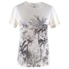 Dior White Cotton & Linen T-Shirt with Navy Blue Toile de Jouy Tropica XS