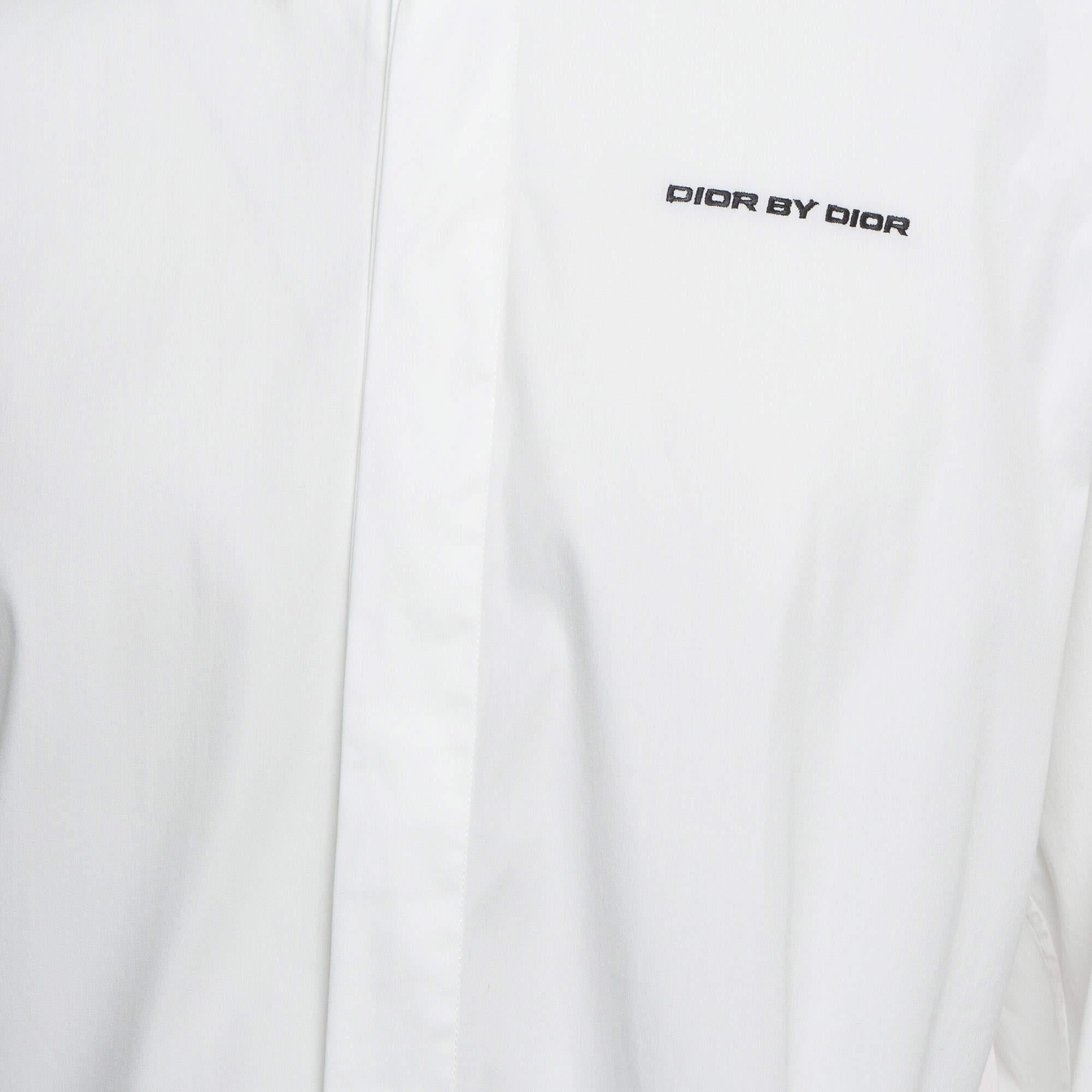 Dior White Cotton Logo Embroidered Button-Up Shirt XL In Good Condition In Dubai, Al Qouz 2
