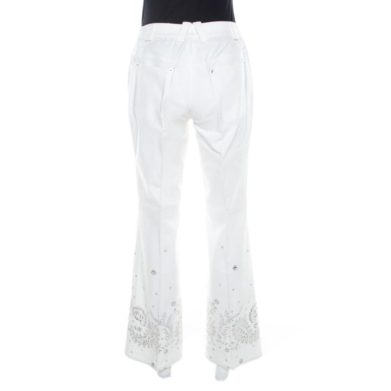 Dior White Cotton Paisley Sequin Embroidered Flared Jeans L For Sale at ...