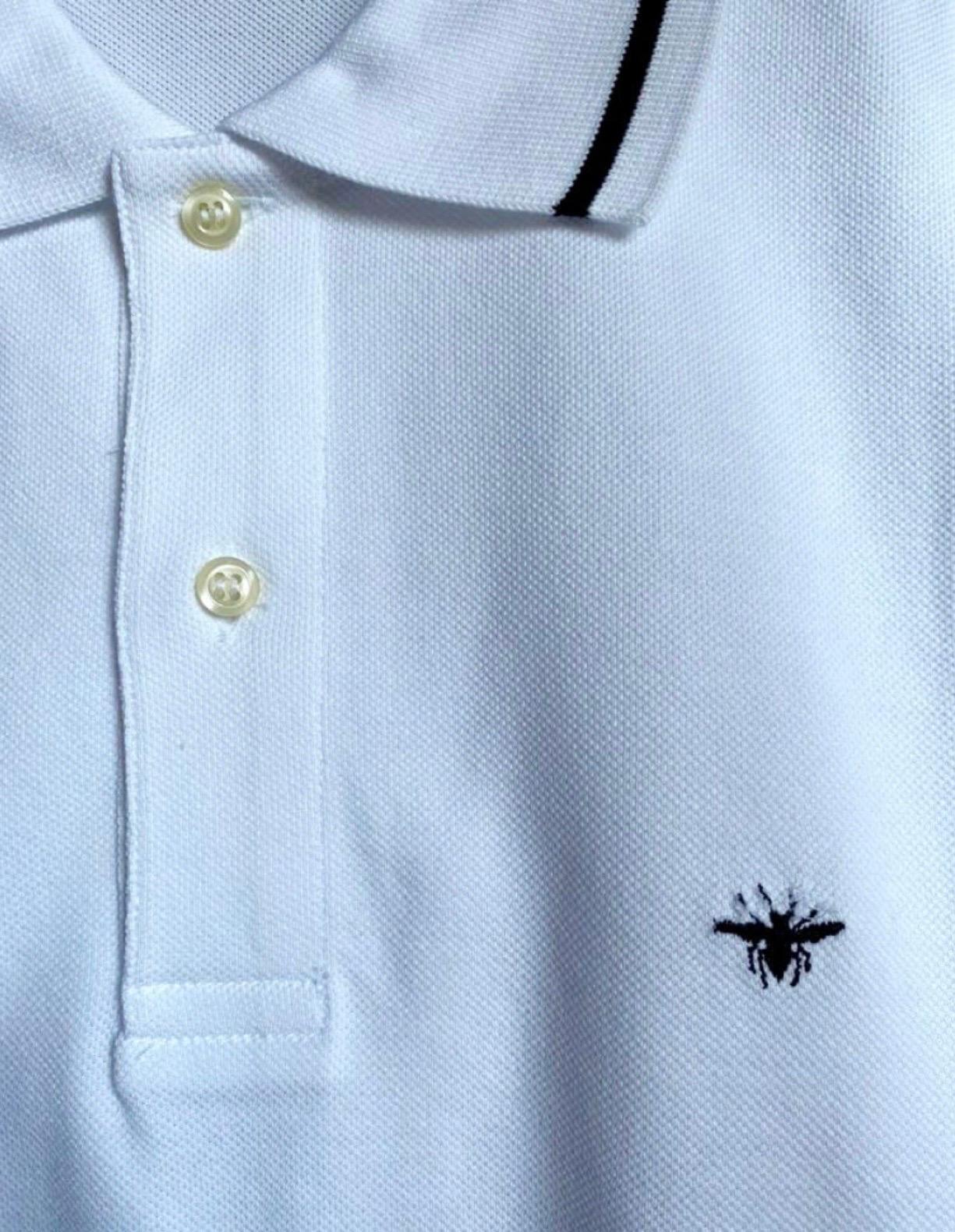 Dior white cotton polo bee T-shirt.  In New Condition For Sale In Carnate, IT