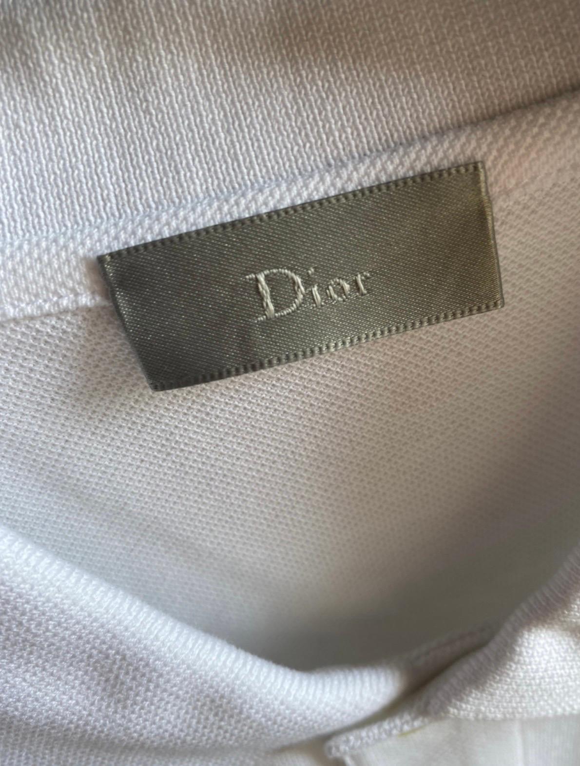 Dior white cotton polo bee T-shirt.  For Sale 1